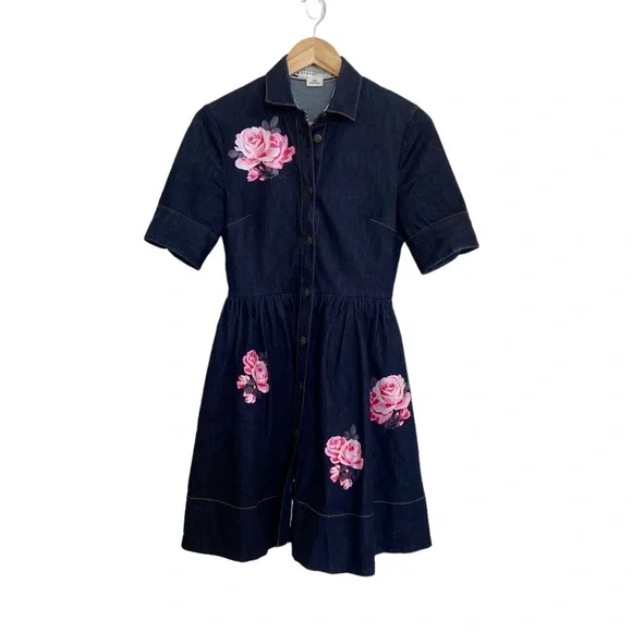 kate spade embroidered denim dress Embroidered Denim Shirt Dress – The Original Orchid